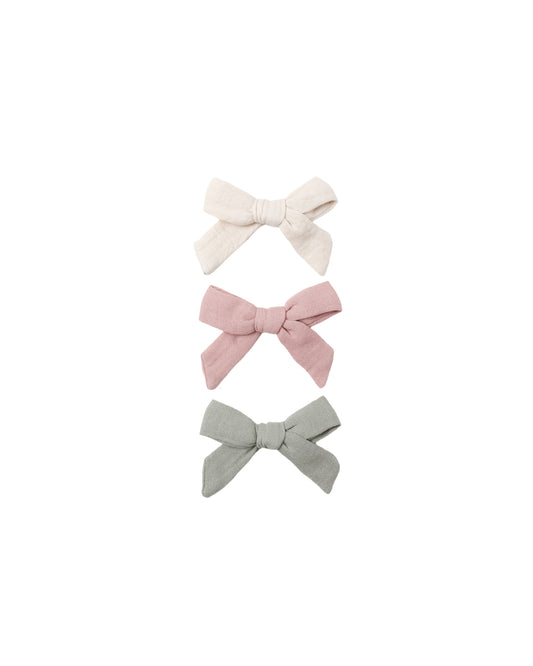 Bow w/Clip Set of 3||Natural,Fern,Rose