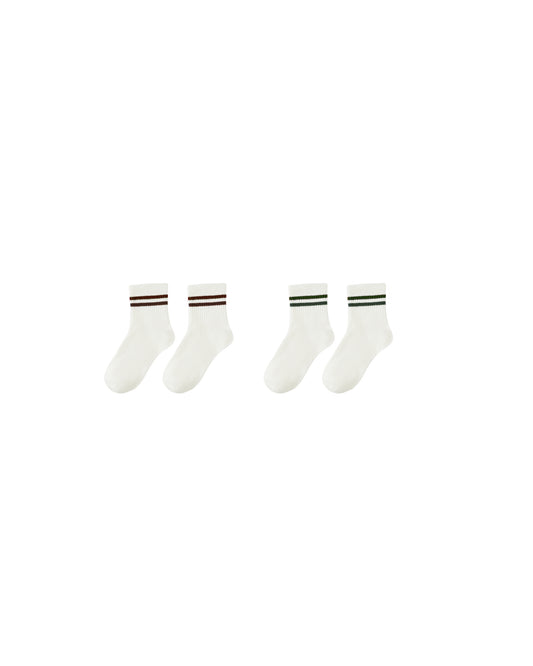Stripe Socks, Set of 2||Brown+Green Stripe
