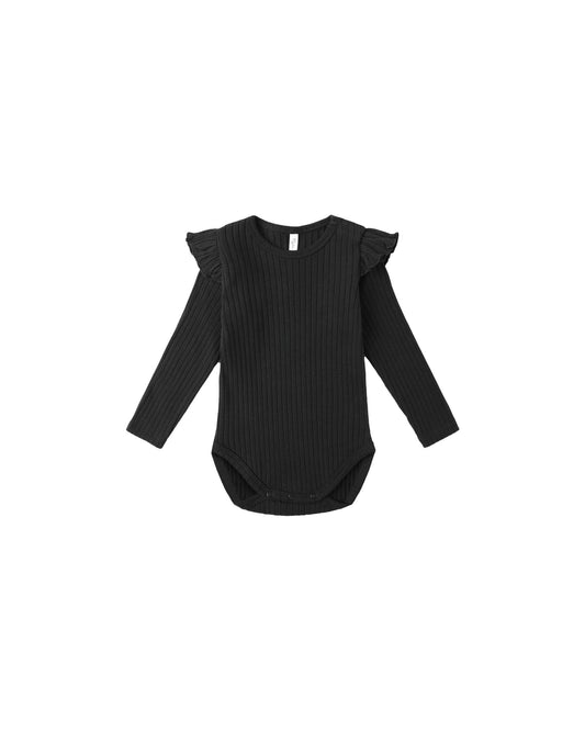 Shoulder Ruffle Bodysuit||Black