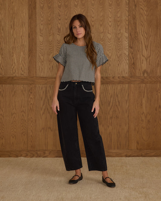 Francie Blouse|Black Gingham