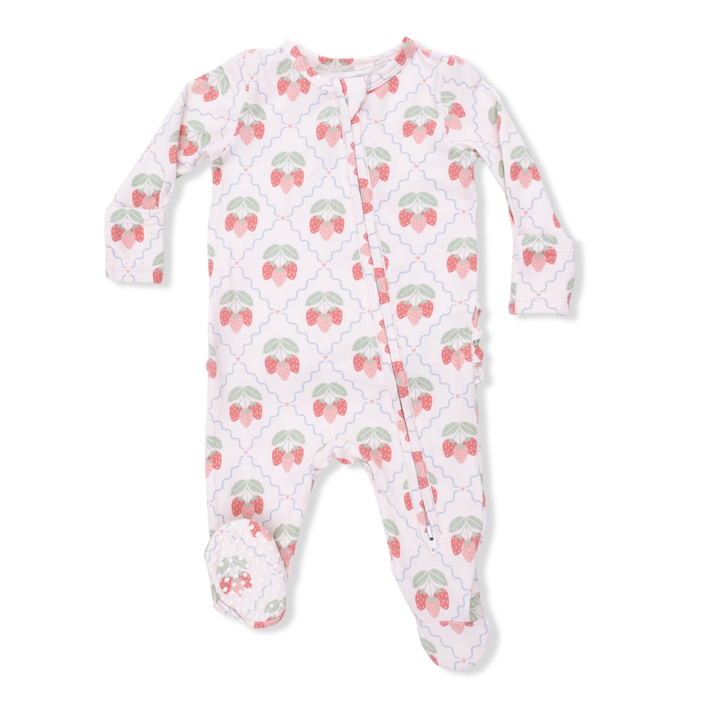 Sweet Strawberries - 2Way Ruffle Back Zip Footie