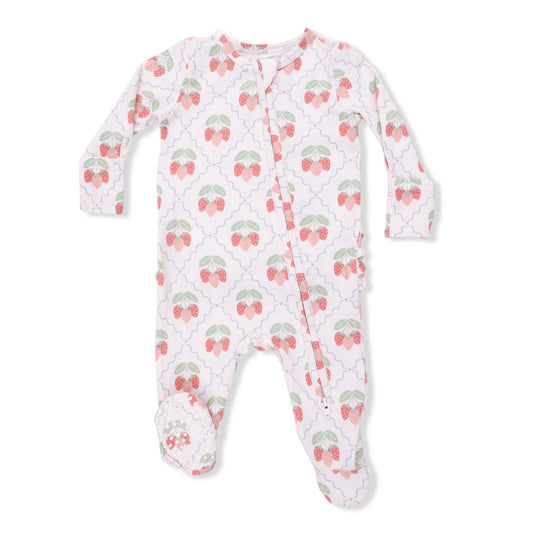 Sweet Strawberries - 2Way Ruffle Back Zip Footie