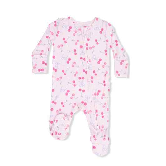 Sweet Bow Cherries - 2Way Ruffle Back Footie