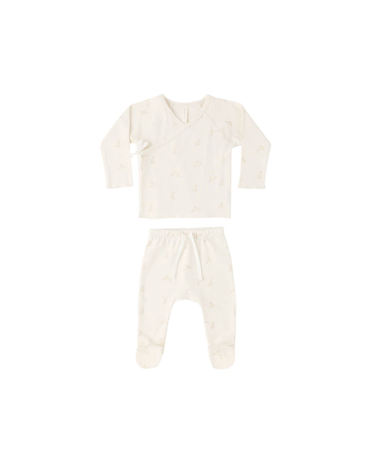 Wrap Top+Footed Pant Set Bunnies