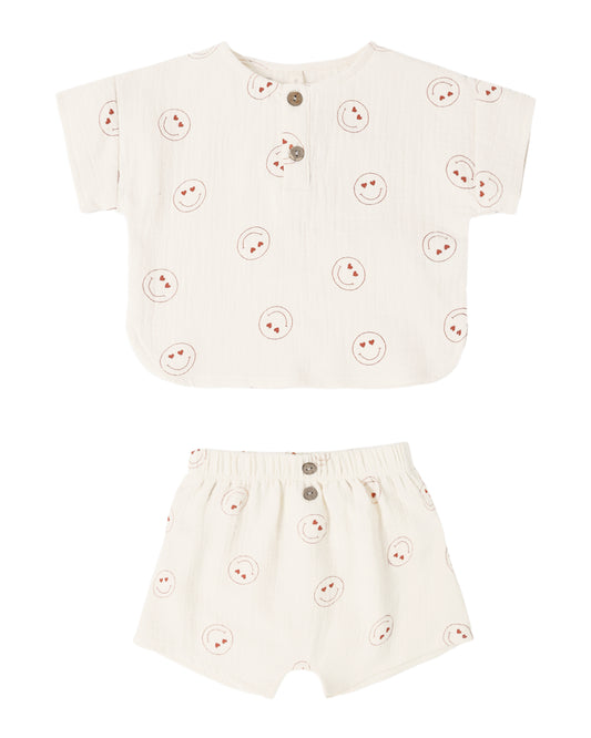 Woven Boxy Top+Short Set||Heart