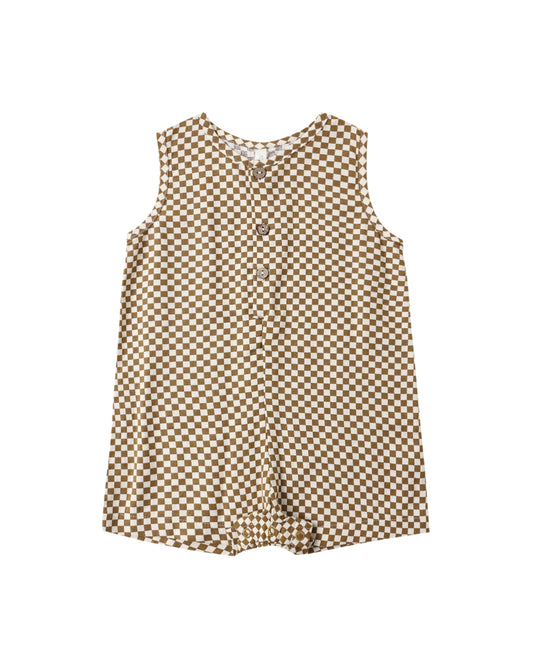 Mavrick Romper||Ocre Check
