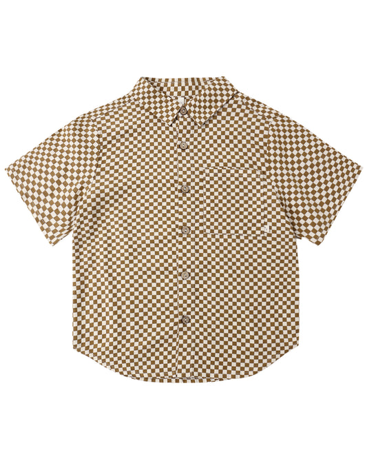Collared SS Shirt||Ocre Check