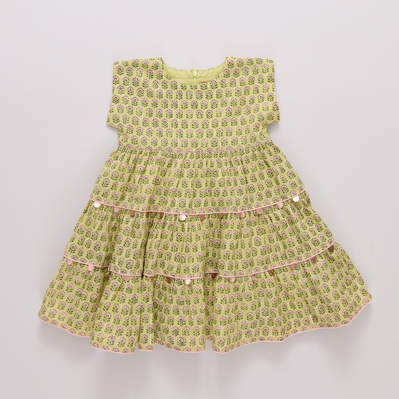 Peachy Dress - Green Prairie Block Print