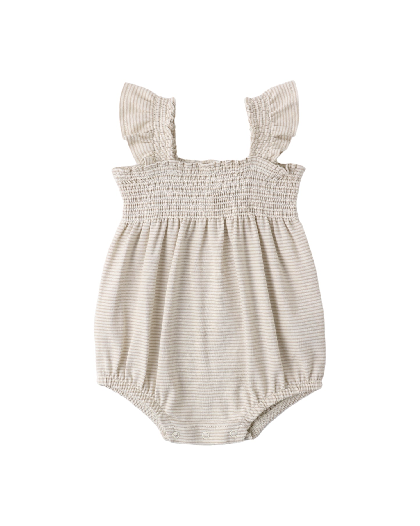 Smocked Ruffle Sleeve Romper||Oat Micro Stripe