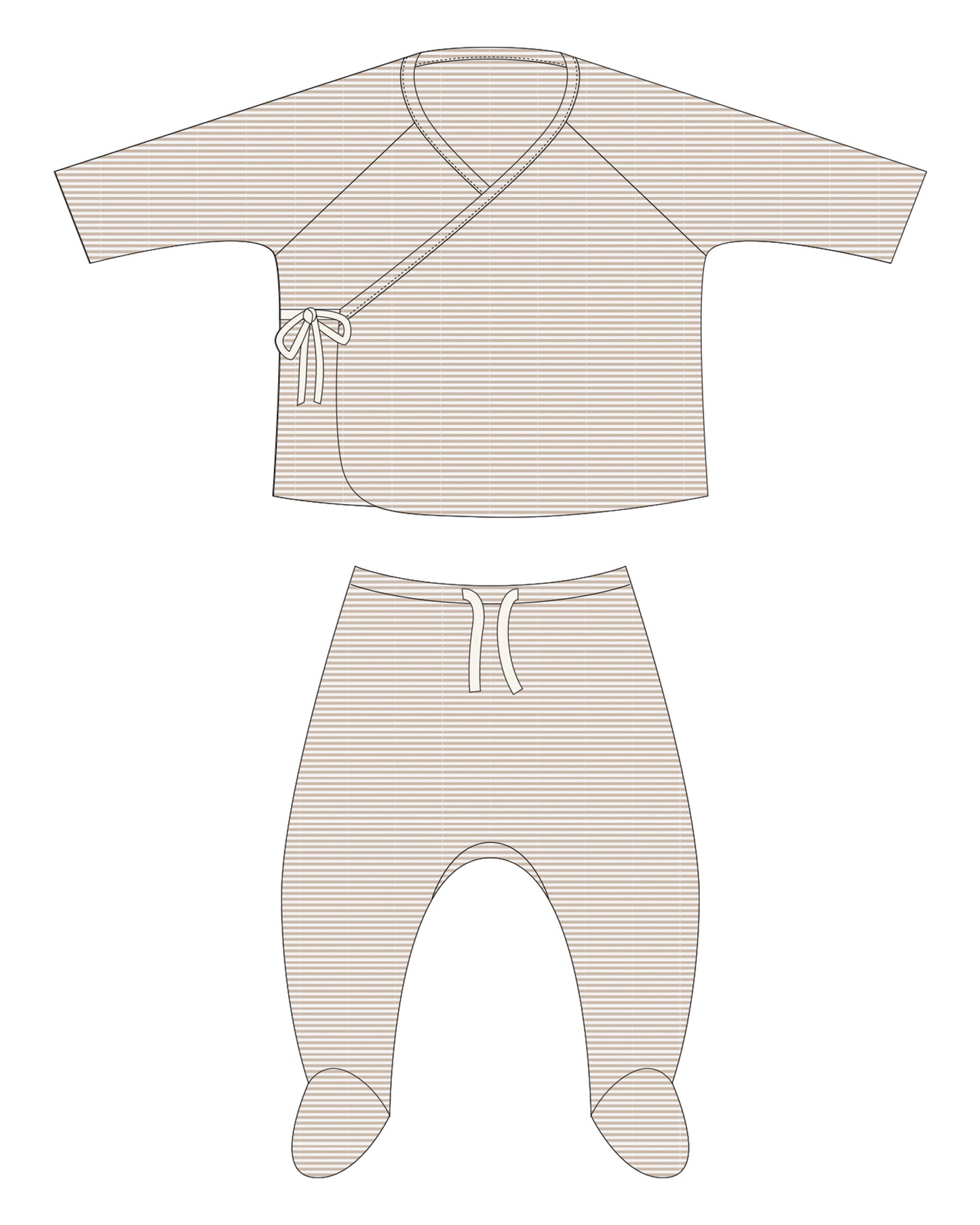Wap Top+Footed Pant||Oat Micro Stripe