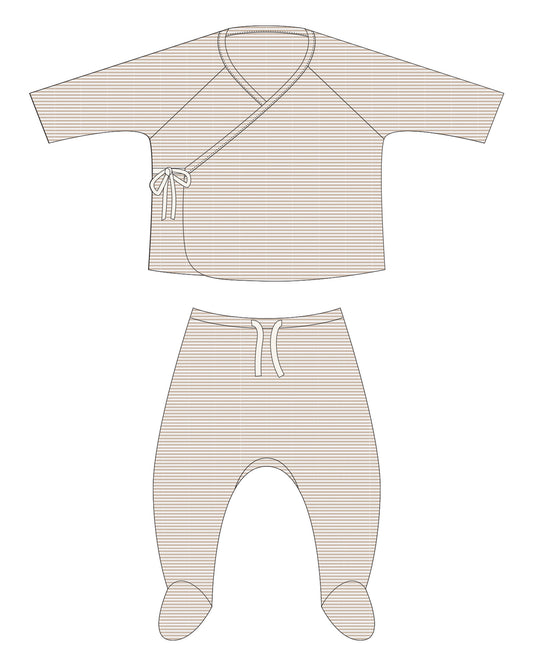 Wap Top+Footed Pant||Oat Micro Stripe