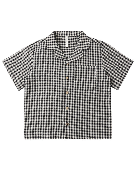 Lapel Collared Shirt||Black Check