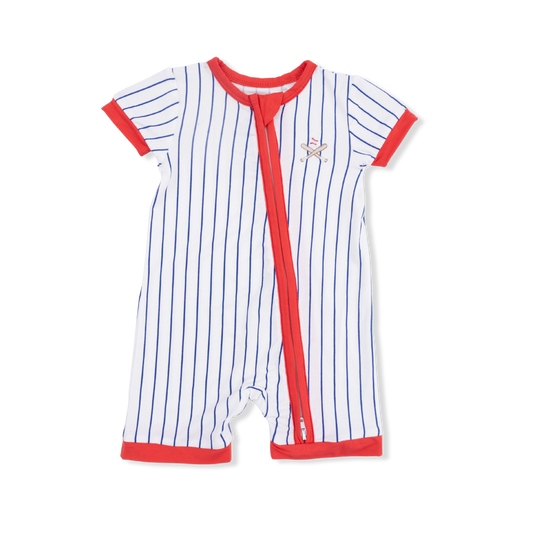 Baseball Stripe - Shortie 2Way Zip Romper