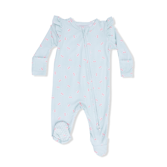 Tiny Cherry Stripe - 2Way Ruffle Sleeve Zip Footie