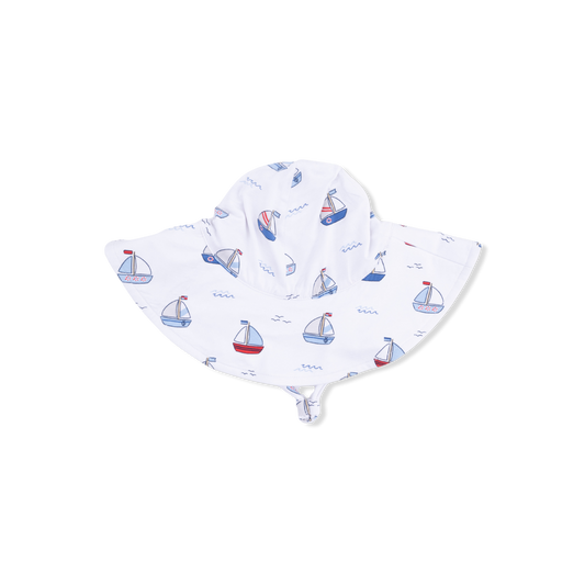 Bubbly Sailboats Blue - Wide Brim Sun Hat